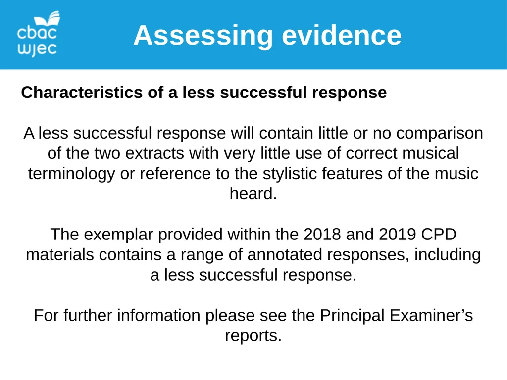 Assessing WJEC AS Music Assessing evidence - slide 11 of 12