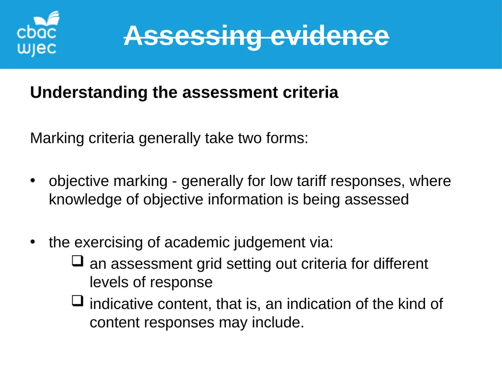 Assessing WJEC AS Music Assessing evidence - slide 2 of 12