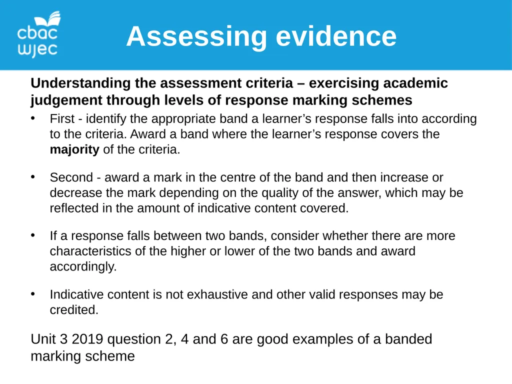 Assessing WJEC AS Music Assessing evidence - slide 4 of 12