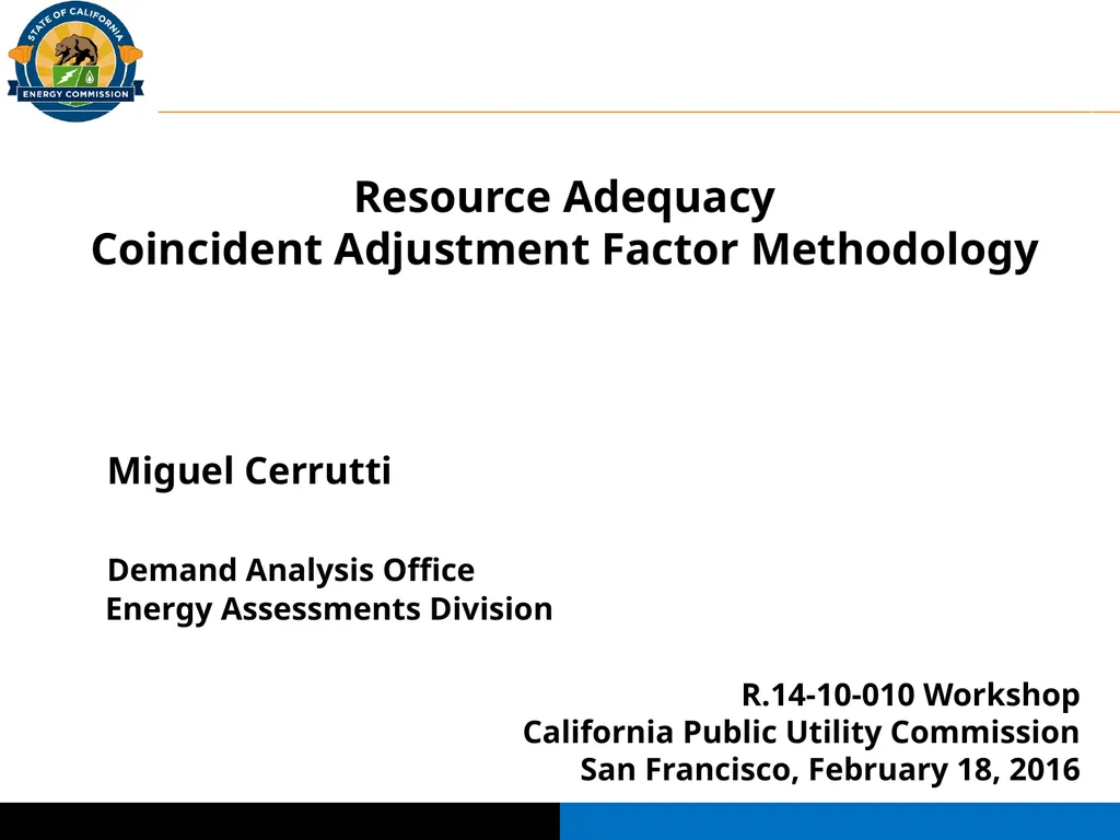 Resource Adequacy Coincident Adjustment Factor - slide 1 of 15