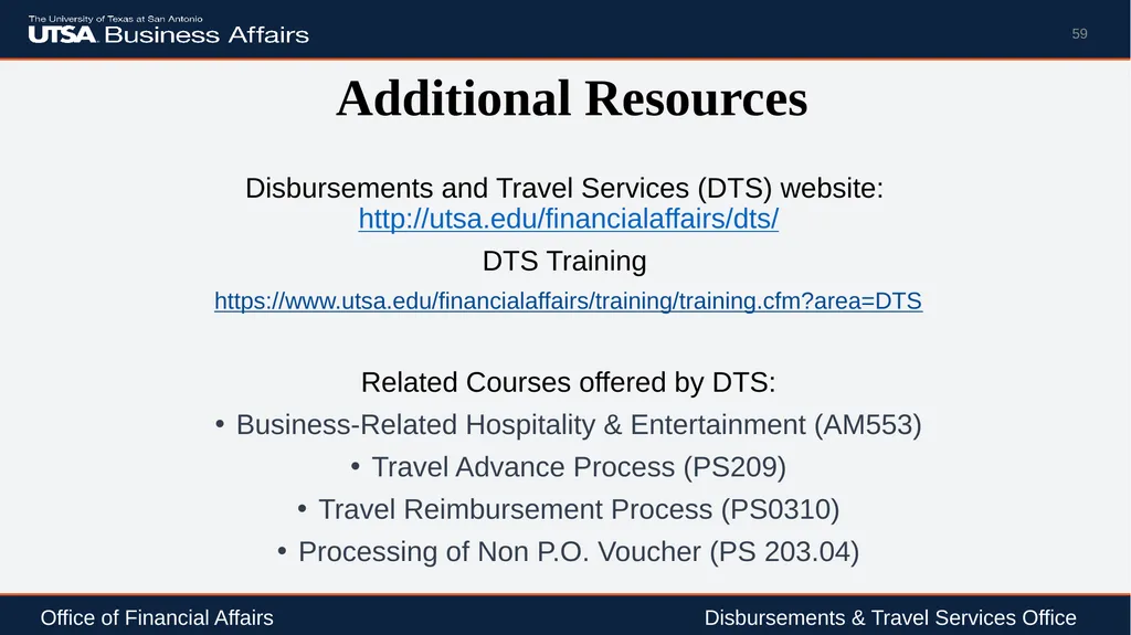 Travel Advance Process (PS 0309) Disbursements & - slide 59 of 63