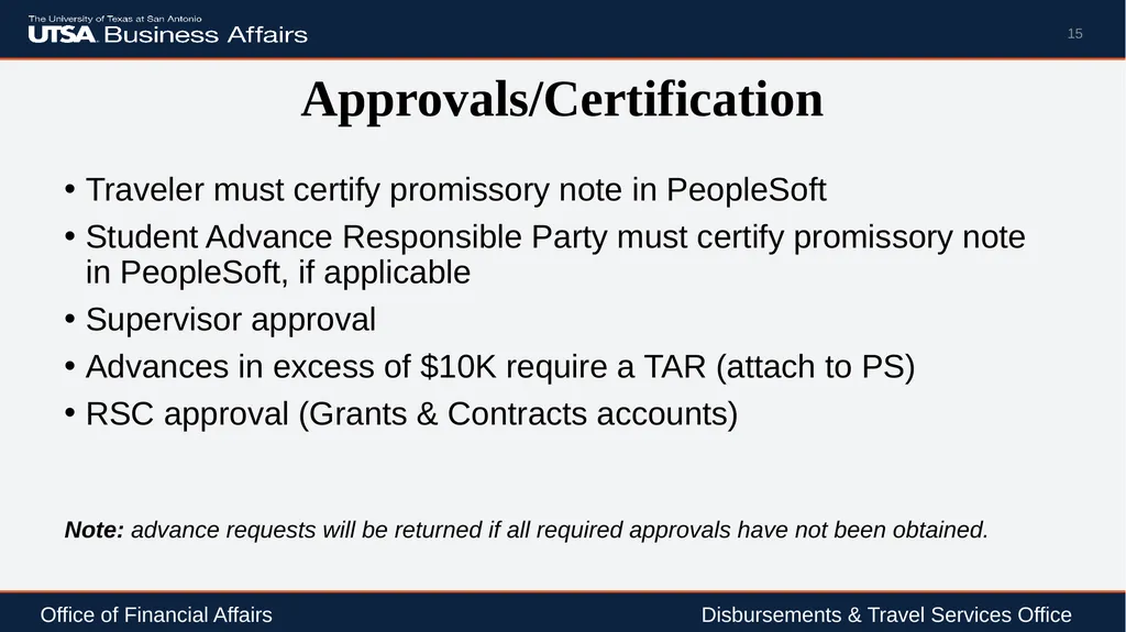Travel Advance Process (PS 0309) Disbursements & - slide 15 of 63