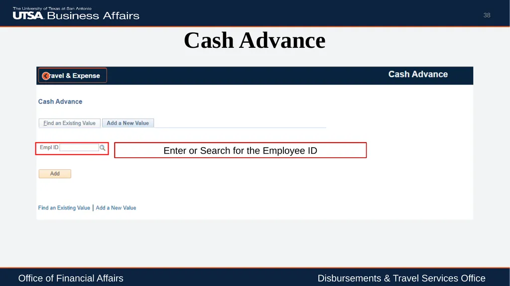 Travel Advance Process (PS 0309) Disbursements & - slide 38 of 63