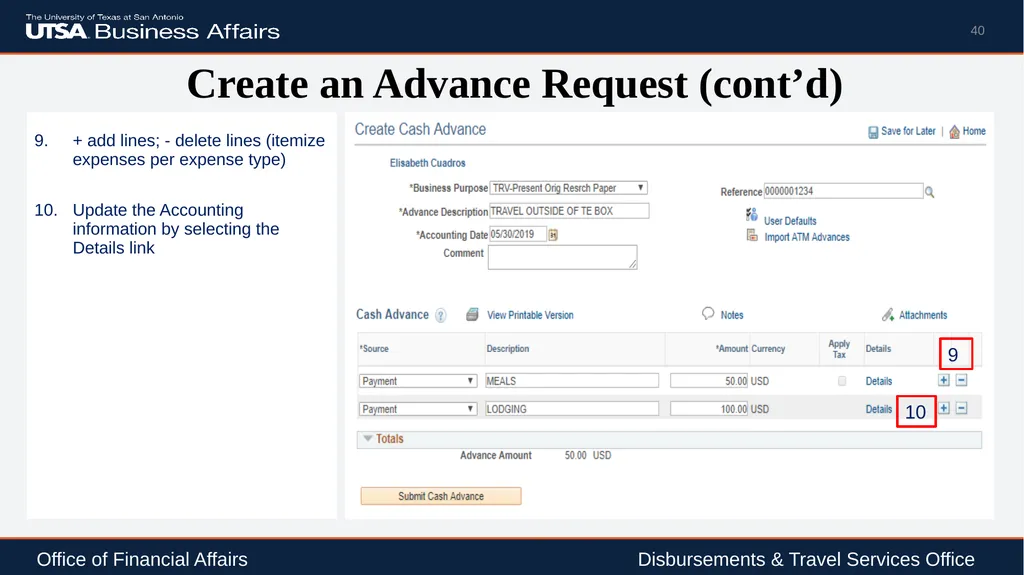 Travel Advance Process (PS 0309) Disbursements & - slide 40 of 63