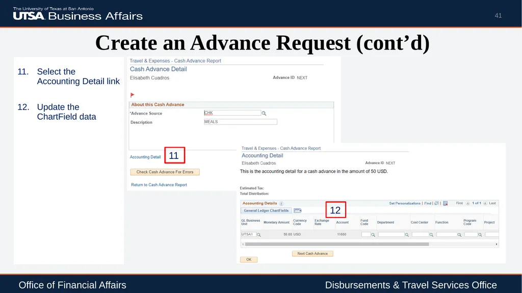 Travel Advance Process (PS 0309) Disbursements & - slide 41 of 63