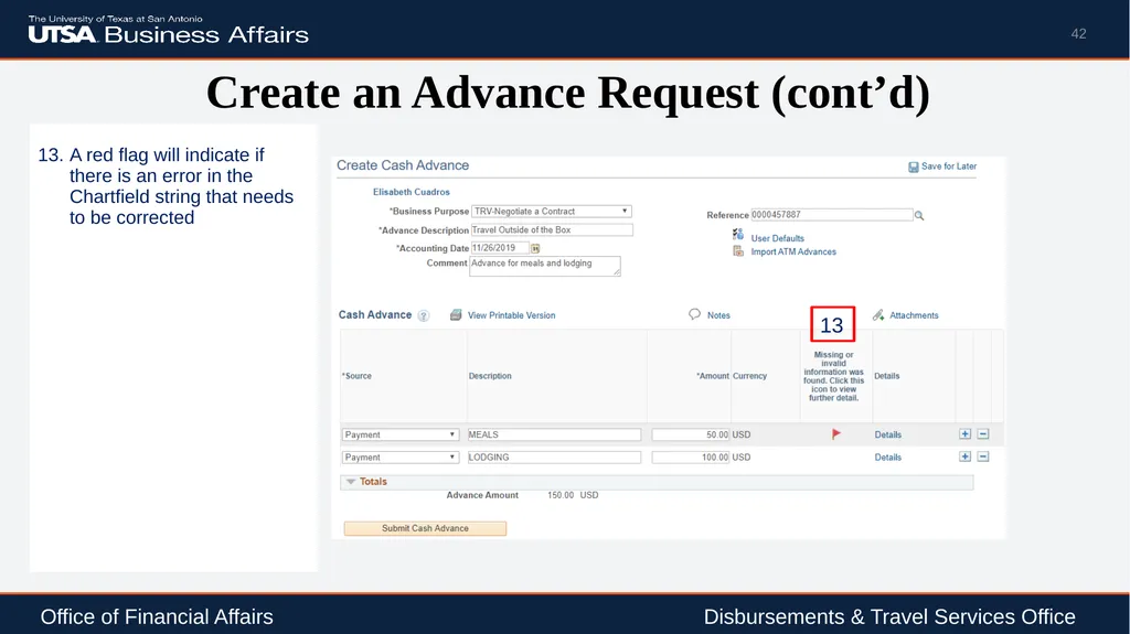 Travel Advance Process (PS 0309) Disbursements & - slide 42 of 63