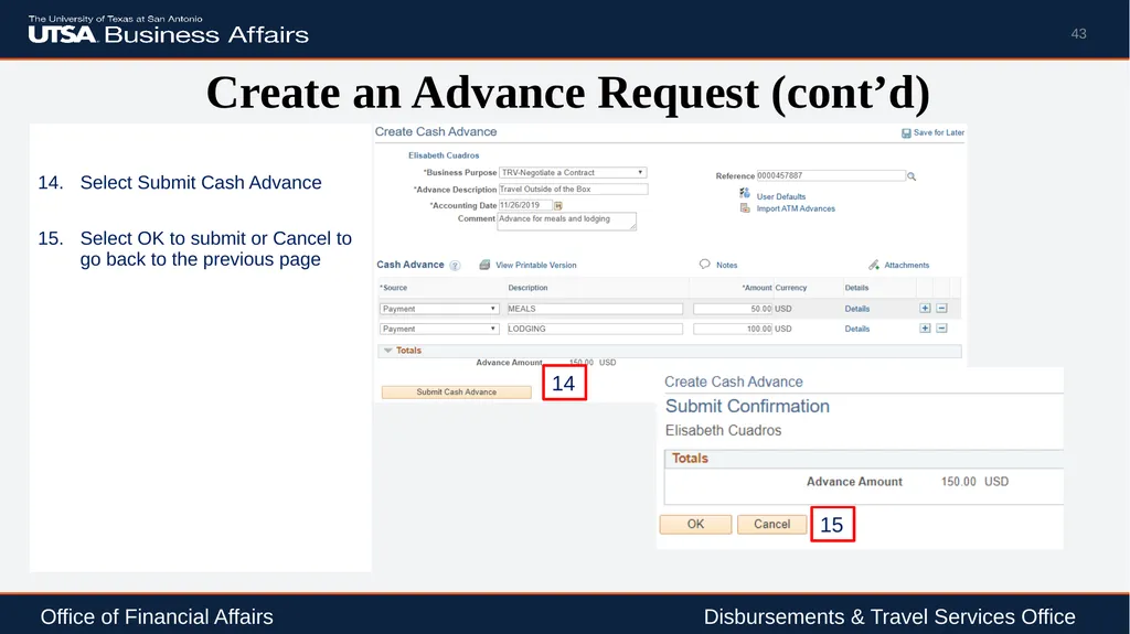 Travel Advance Process (PS 0309) Disbursements & - slide 43 of 63