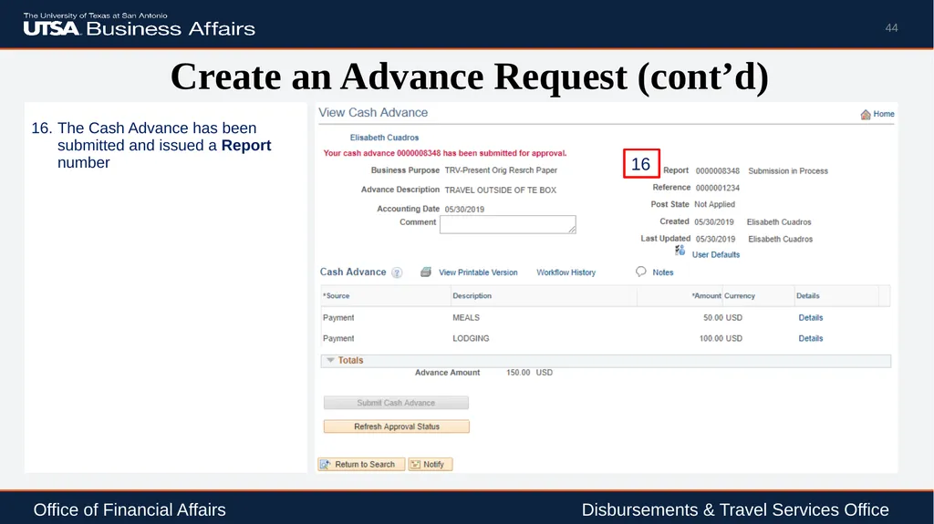 Travel Advance Process (PS 0309) Disbursements & - slide 44 of 63
