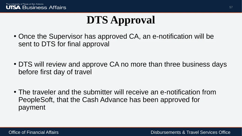 Travel Advance Process (PS 0309) Disbursements & - slide 57 of 63