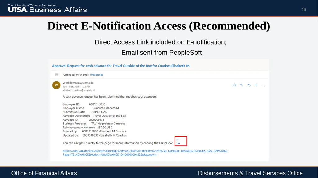 Travel Advance Process (PS 0309) Disbursements & - slide 46 of 63