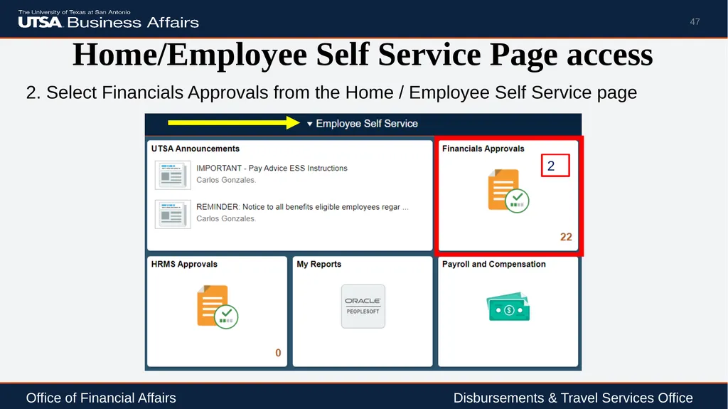 Travel Advance Process (PS 0309) Disbursements & - slide 47 of 63