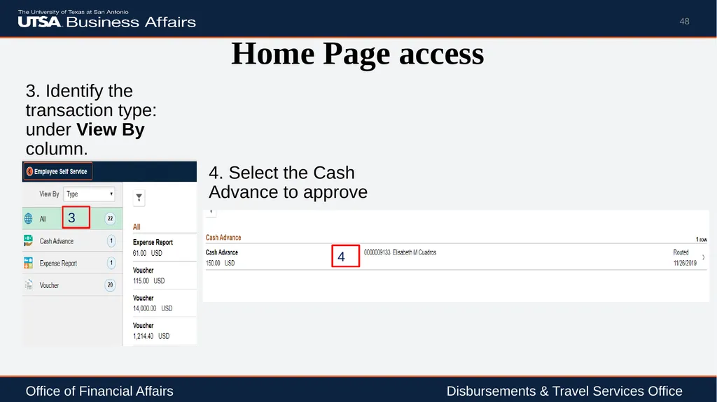 Travel Advance Process (PS 0309) Disbursements & - slide 48 of 63