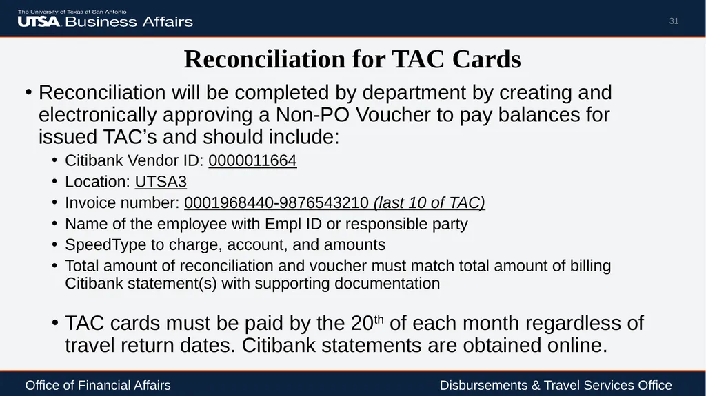 Travel Advance Process (PS 0309) Disbursements & - slide 31 of 63