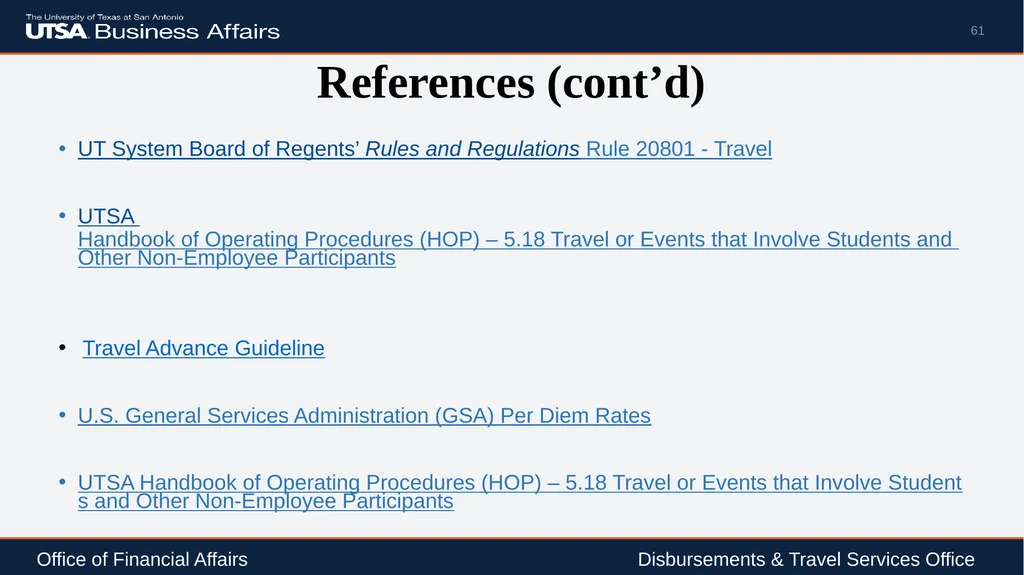 Travel Advance Process (PS 0309) Disbursements & - slide 61 of 63
