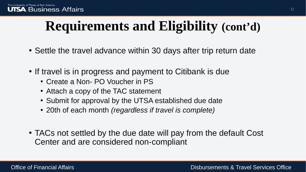 Travel Advance Process (PS 0309) Disbursements & - slide 11 of 63