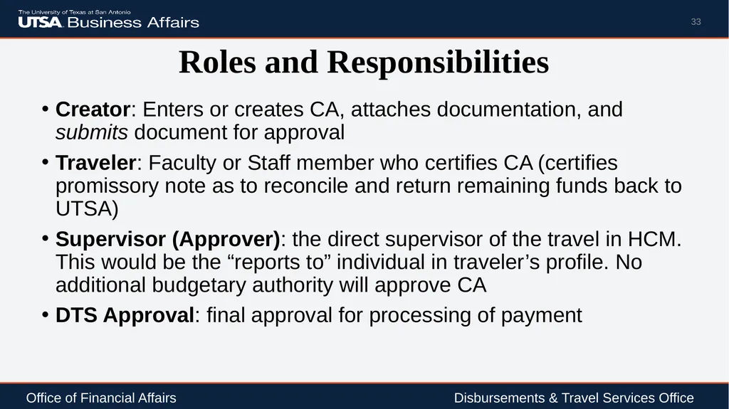 Travel Advance Process (PS 0309) Disbursements & - slide 33 of 63