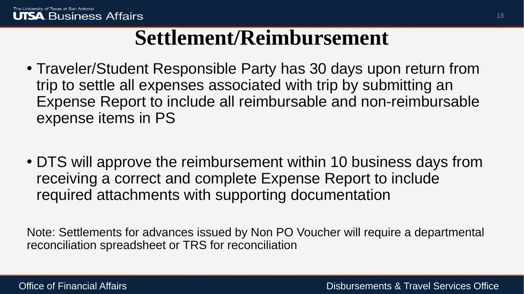 Travel Advance Process (PS 0309) Disbursements & - slide 18 of 63