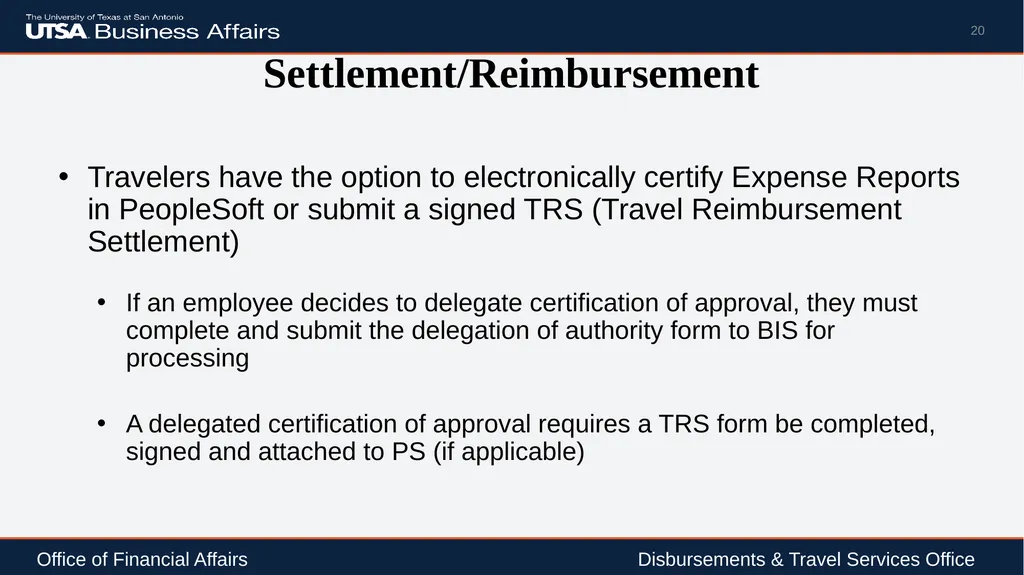 Travel Advance Process (PS 0309) Disbursements & - slide 20 of 63