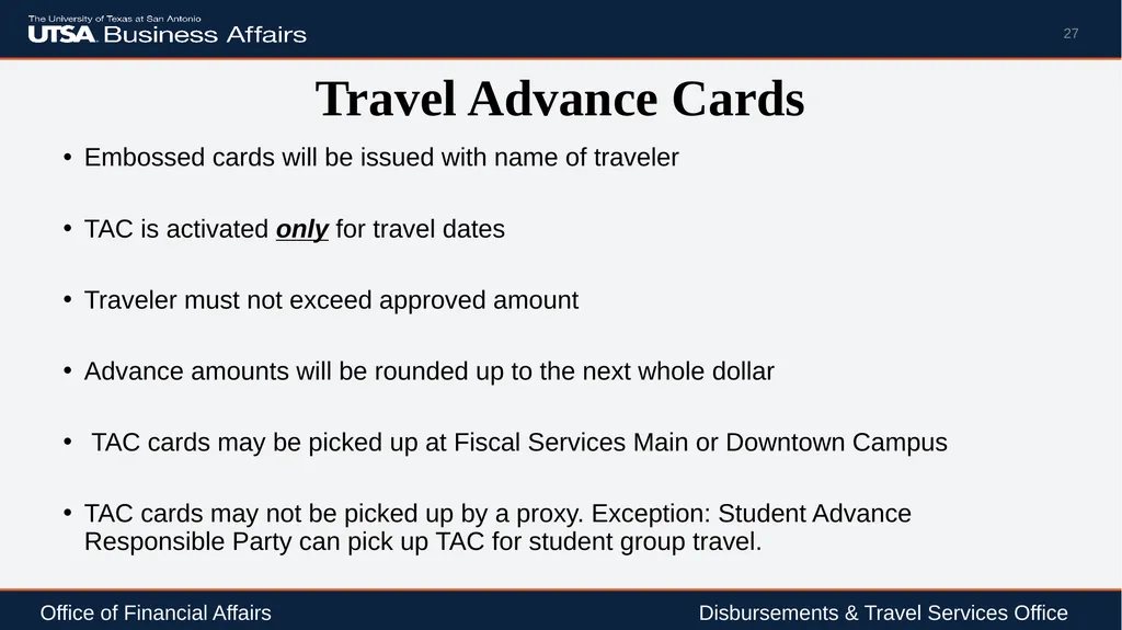 Travel Advance Process (PS 0309) Disbursements & - slide 27 of 63