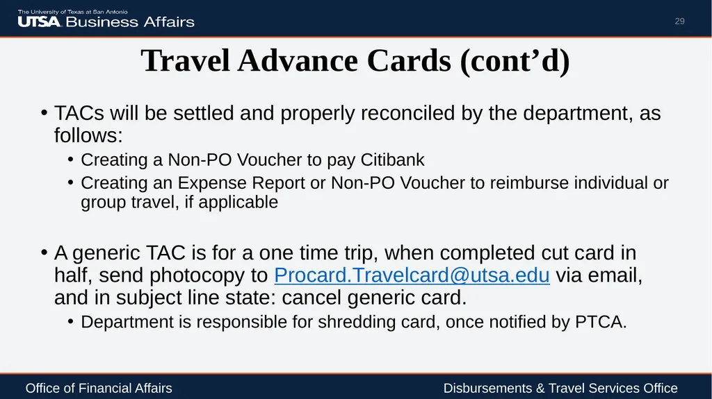 Travel Advance Process (PS 0309) Disbursements & - slide 29 of 63
