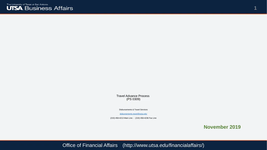Travel Advance Process (PS 0309) Disbursements & - slide 1 of 63