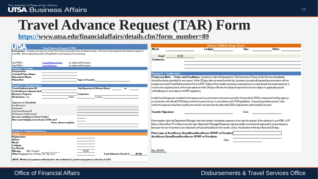 Travel Advance Process (PS 0309) Disbursements & - slide 26 of 63