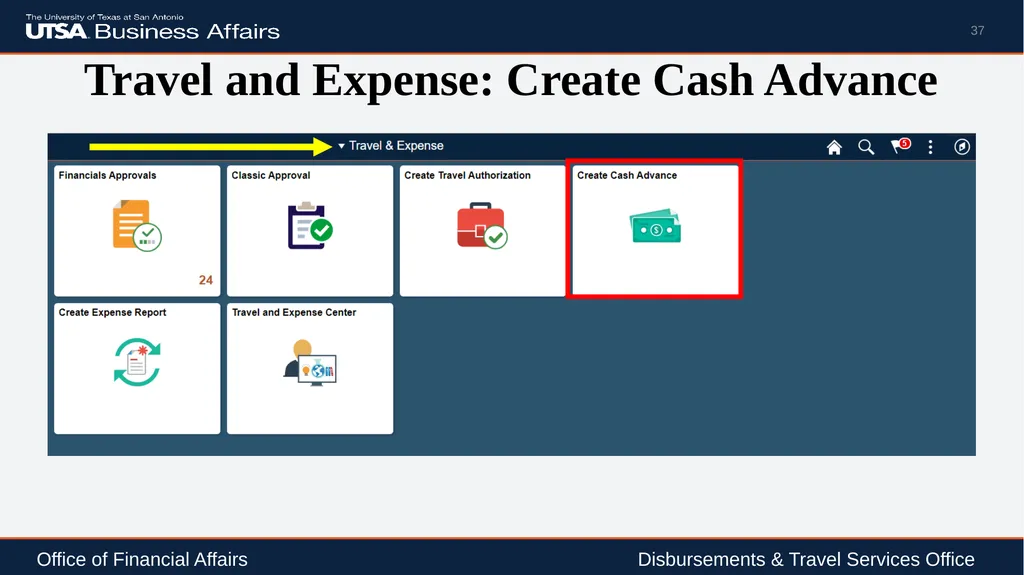 Travel Advance Process (PS 0309) Disbursements & - slide 37 of 63