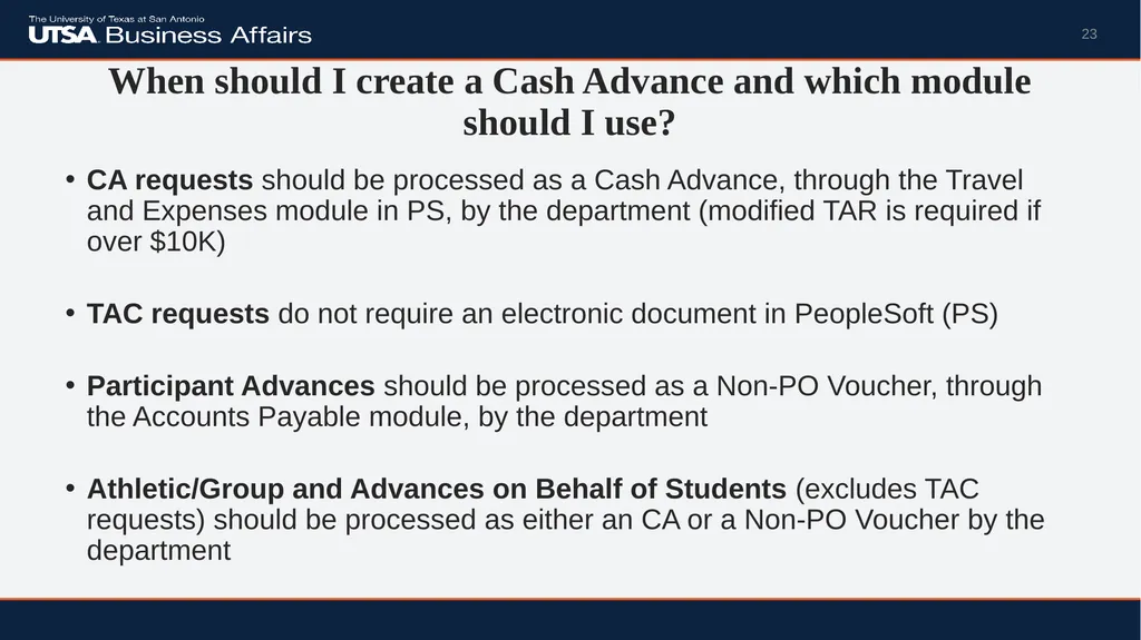 Travel Advance Process (PS 0309) Disbursements & - slide 23 of 63