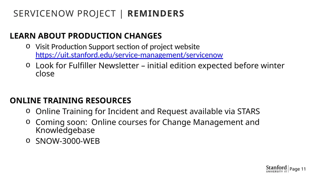 ServiceNow Implementation Project Campus - slide 11 of 13
