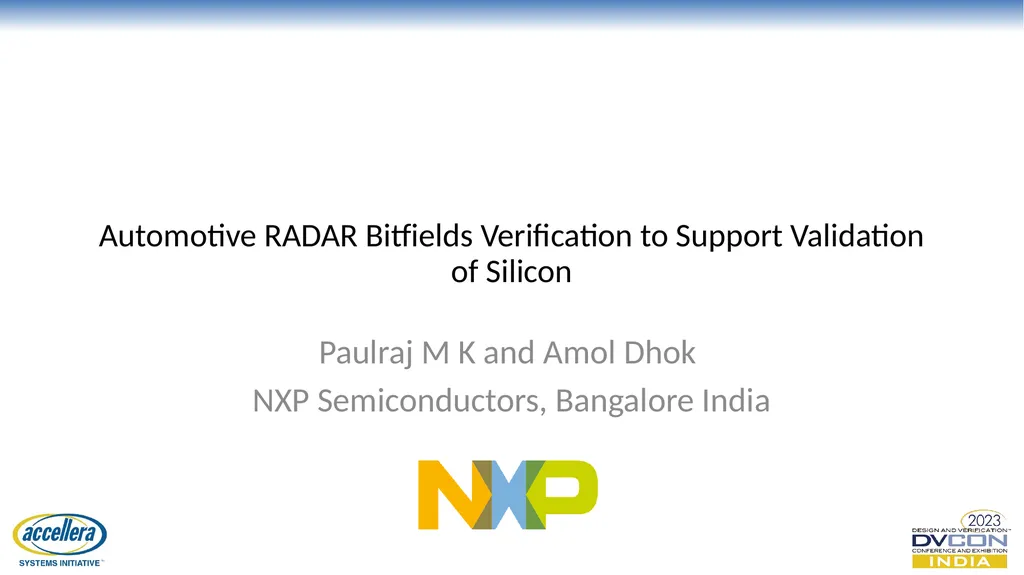 Automotive RADAR Bitfields Verification to Support - slide 1 of 11