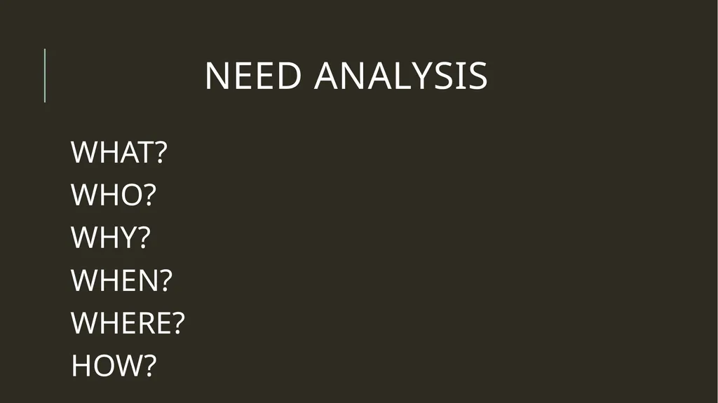 NEED ANALYSIS YANUARTI APSARI, M.Pd NEED ANALYSIS - slide 2 of 11