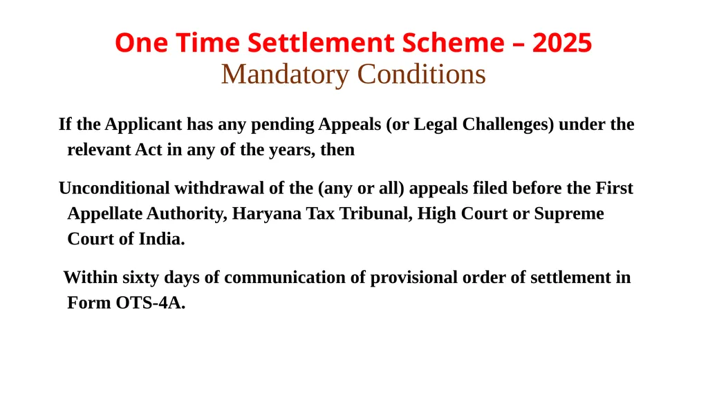 Haryana One Time Settlement Scheme – 2025 for - slide 14 of 23
