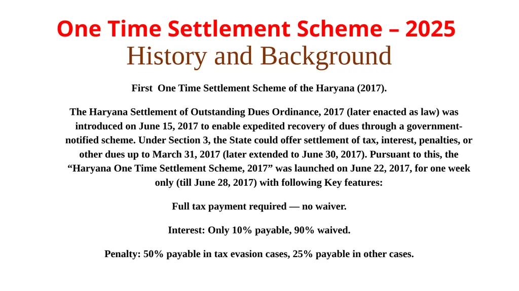 Haryana One Time Settlement Scheme – 2025 for - slide 2 of 23