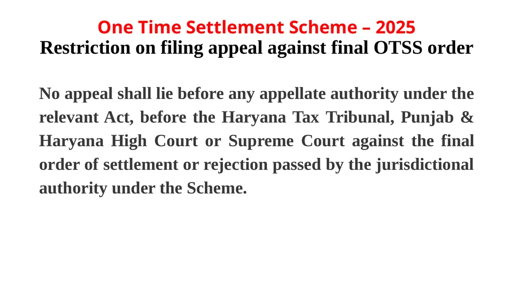 Haryana One Time Settlement Scheme – 2025 for - slide 20 of 23