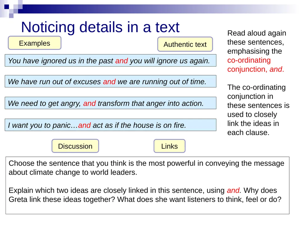 Linking and contrasting statements in a speech - slide 4 of 7