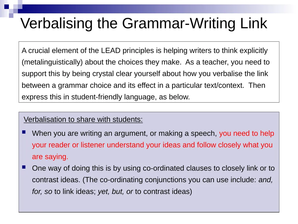 Linking and contrasting statements in a speech - slide 7 of 7