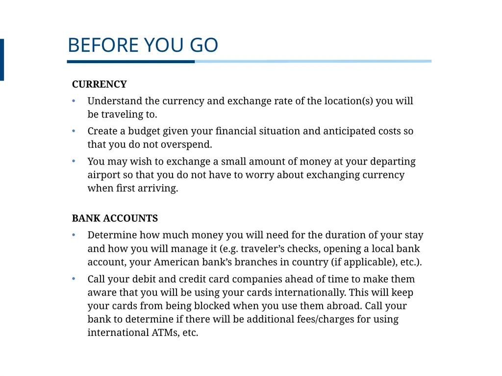 UNDERGRADUATE TRAVEL POLICY Pre-Departure - slide 24 of 46