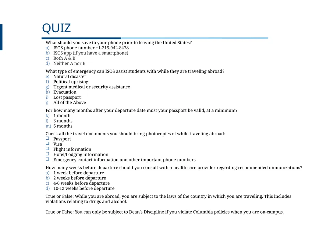 UNDERGRADUATE TRAVEL POLICY Pre-Departure - slide 42 of 46