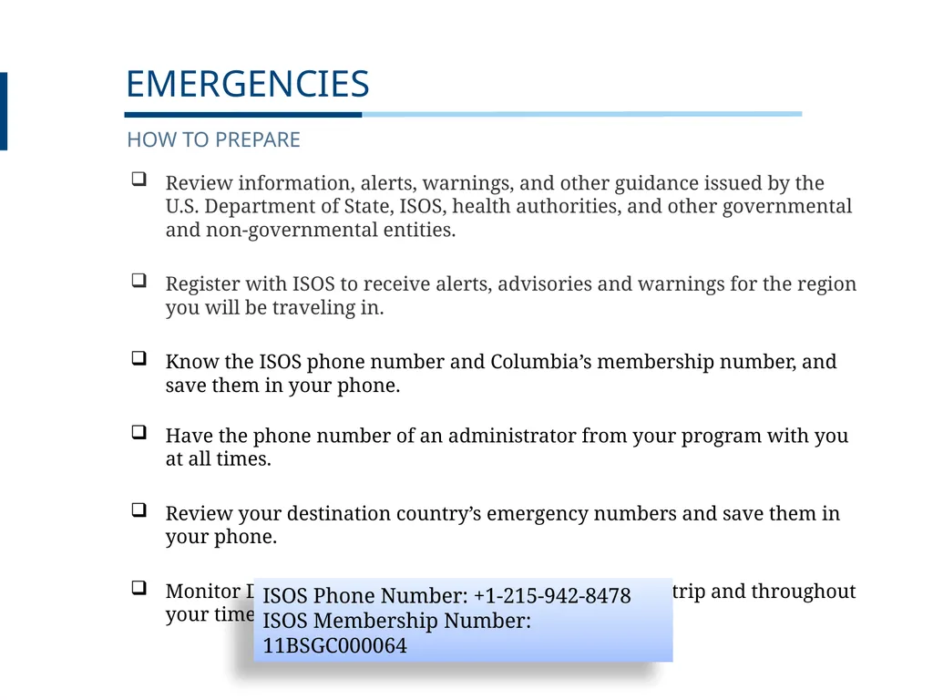 UNDERGRADUATE TRAVEL POLICY Pre-Departure - slide 14 of 46