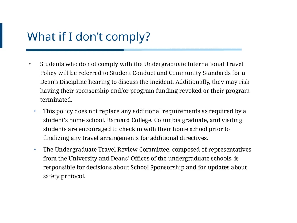 UNDERGRADUATE TRAVEL POLICY Pre-Departure - slide 7 of 46