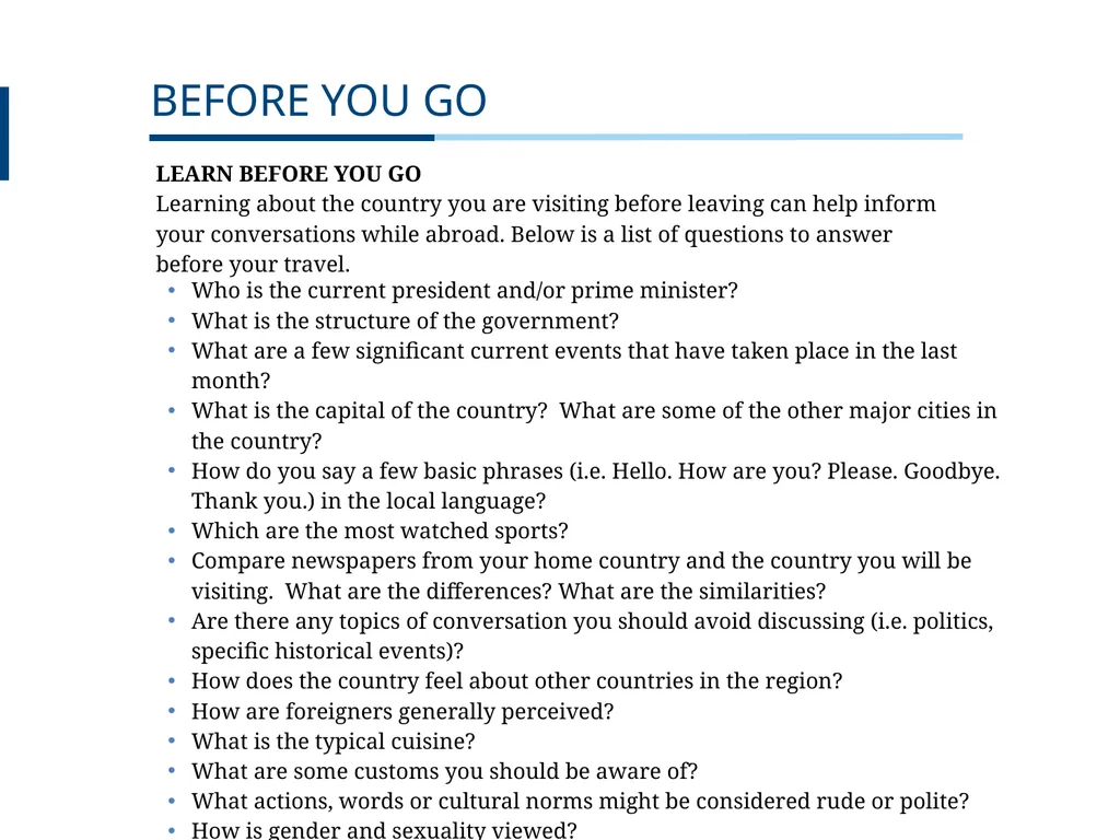 UNDERGRADUATE TRAVEL POLICY Pre-Departure - slide 30 of 46
