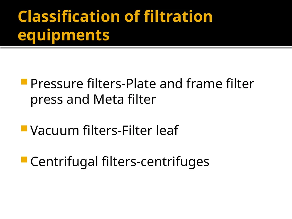 Filtration equipments Classification of filtration - slide 2 of 14