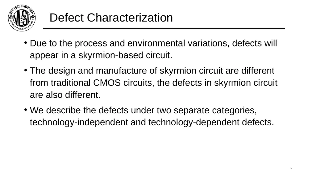 Defect Characterization and Testing of - slide 9 of 19
