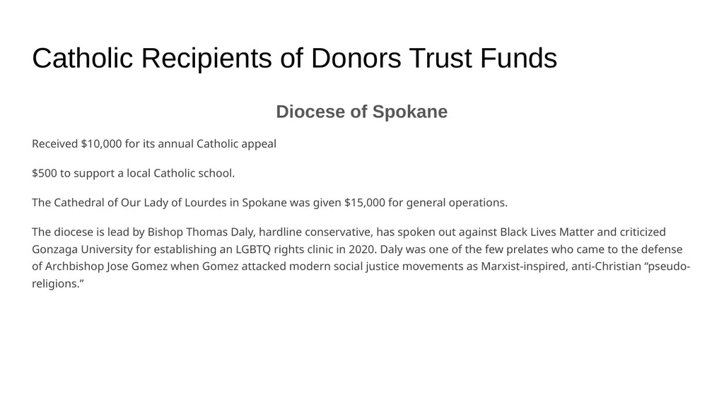 Dark Money and the Catholic Church Dark Money and - slide 9 of 15