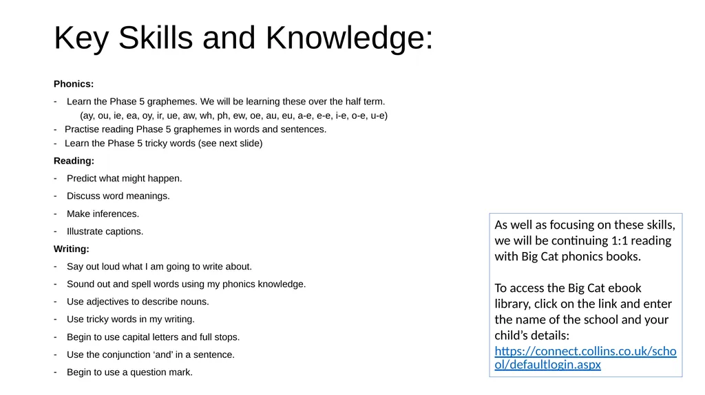 Year 1 Home Learning English Key Skills and - slide 2 of 19