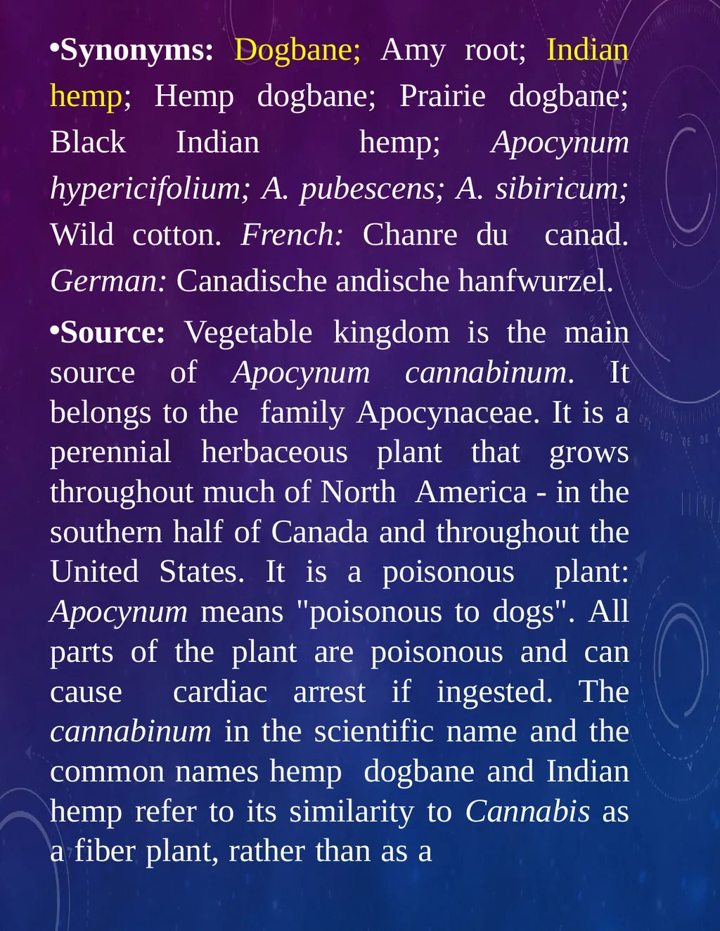 Apocynum Cannabinum Introduction: The dropsies of - slide 2 of 15