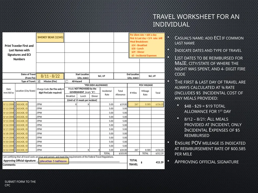 Travel worksheet for a crew List casual names: add - slide 2 of 2