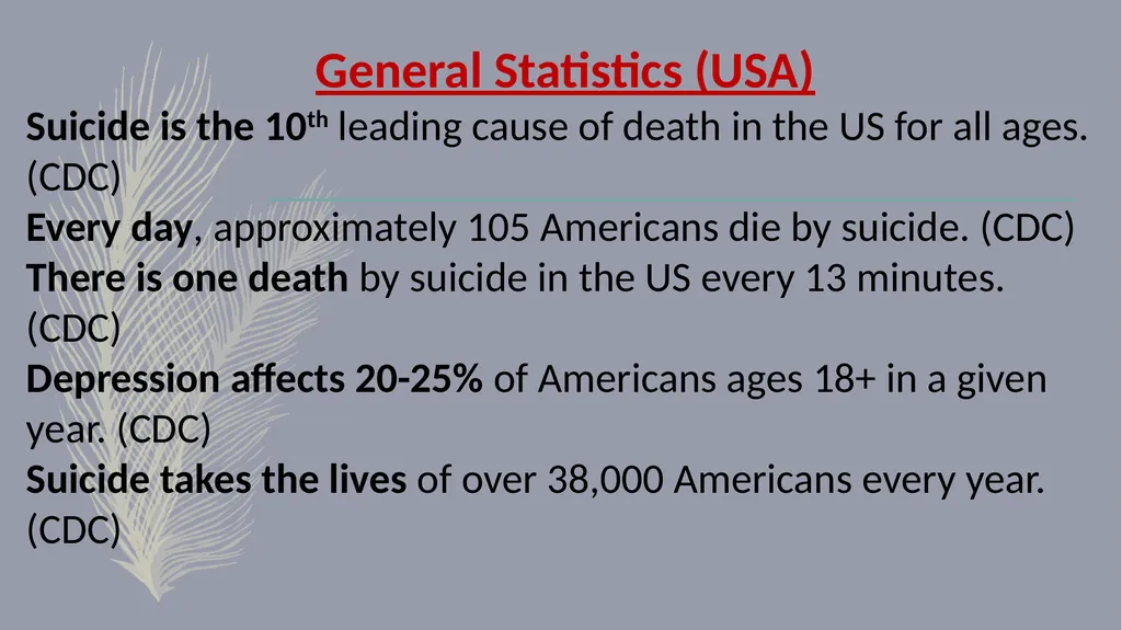 Suicide Prevention General Statistics (USA) - slide 2 of 9