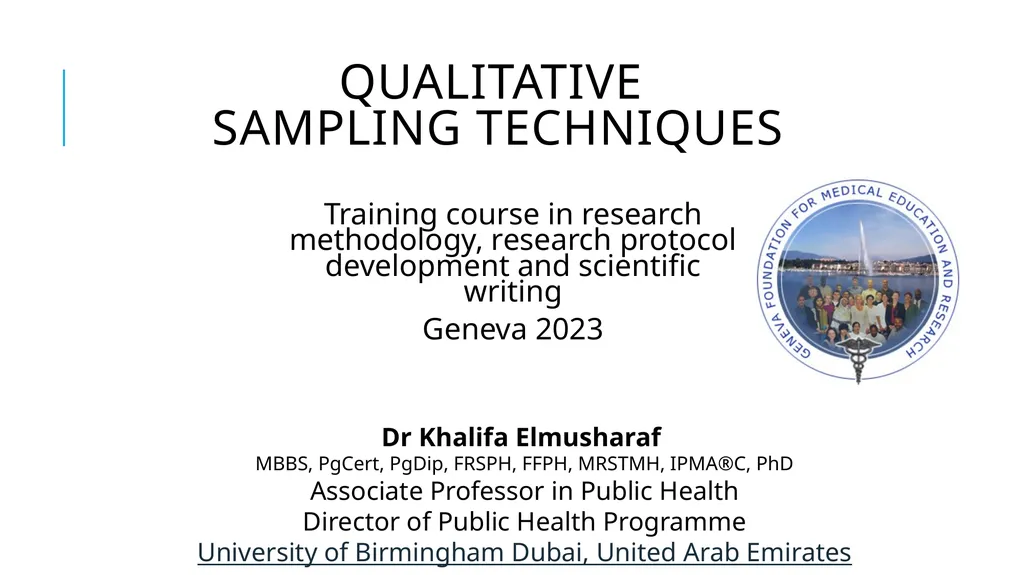 Qualitative Sampling Techniques Training course in - slide 1 of 24