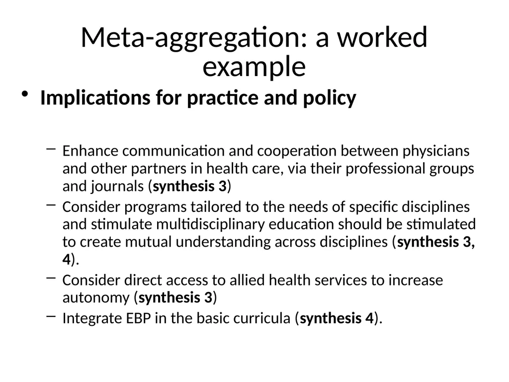 A worked example of META-AGGREGATION Its history - slide 14 of 33